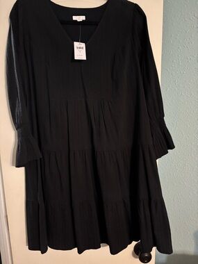 Black Tiered V-Neck Dress